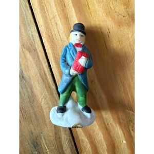 Trackside Christmas Village Gentleman Figurine Blue Coat Top Hat Red Gift